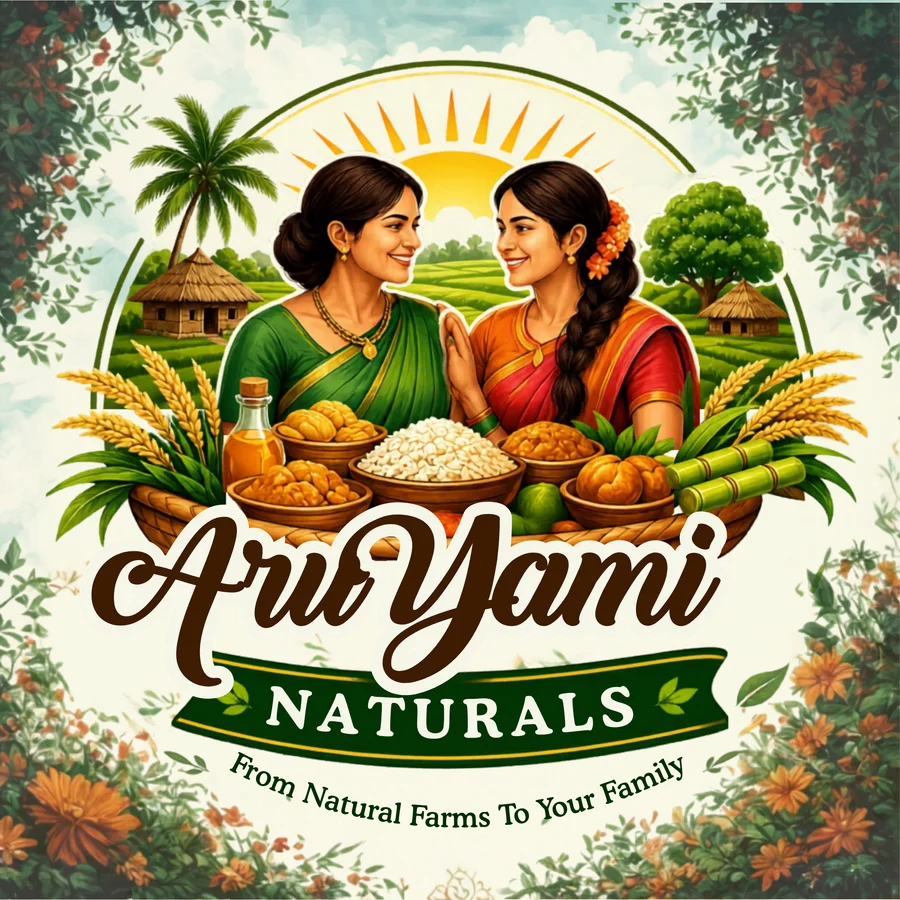 AruYami Naturals brand graphic — traditional South Indian food heritage